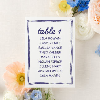 Numeração De Mesa Modern Blue Doodle Wedding Seating Chart Card
