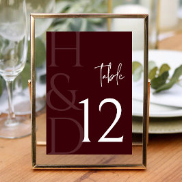 Numeração De Mesa Modern Burgundy Monogram Minimalist Wedding