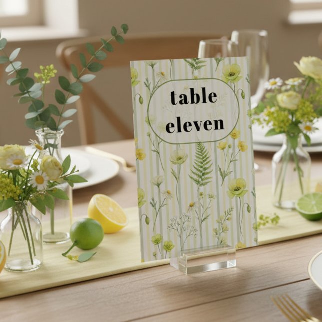 Numeração De Mesa Modern Citrus Green Wildflower Stripe Wedding (Table Number from the Citrus Green Wildflower wedding collection by Darling & May)