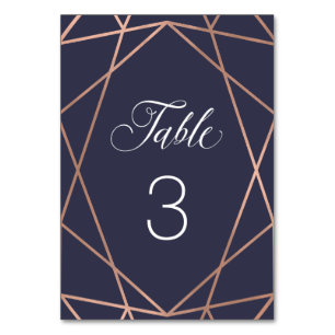 Numeração De Mesa Modern Faux Rosa Dourado Geométrico em Azul à Meia