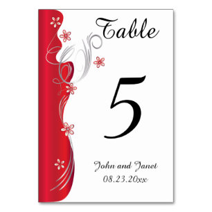 Numeração De Mesa Modern Floral Wedding   Vermelho profundo e prata