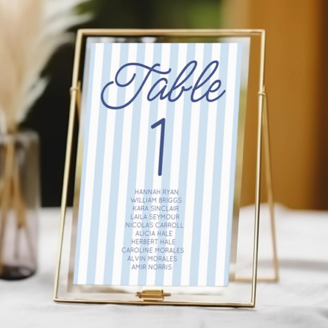 Numeração De Mesa Modern Minimal Minimalist Blue Stripes Wedding (Criador carregado)