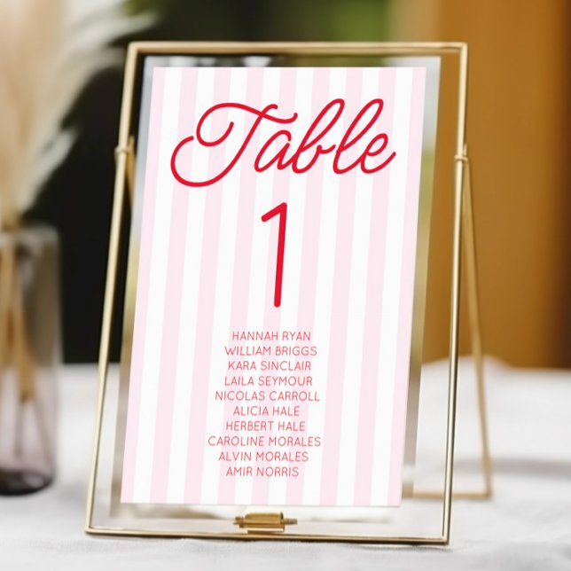 Numeração De Mesa Modern Minimal Minimalist Red Pink Stripes Wedding (Criador carregado)