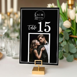 Numeração De Mesa Modern Monogram Photo Wedding Table Number Card