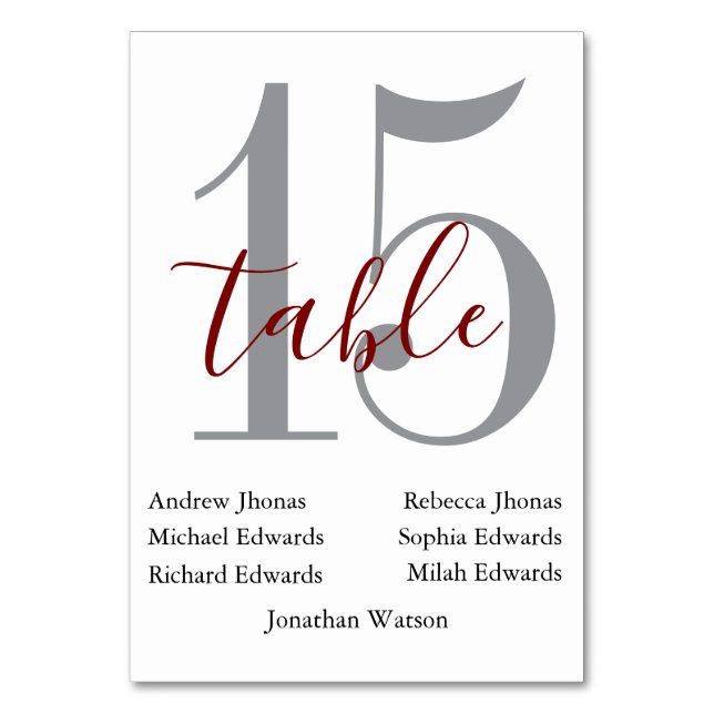Numeração De Mesa Modern  Red Daytime Wedding Table Seating Chart  (Frente)