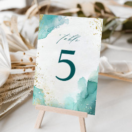 Numeração De Mesa Modern Teal Gold Abstract Beach Wedding
