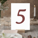Numeração De Mesa Modern Terracotta Number Table Card<br><div class="desc">Complete your reception look with this elegant minimalist wedding table number sign, designed to coordinate beautifully with modern, neutral wedding decor. Featuring a bold yet softly curved terracotta number against a clean, light background, this table card brings effortless sophistication to your celebration. The oversized numeral creates a striking focal point...</div>