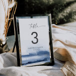 Numeração De Mesa Modern Watercolor | Número de Tabela Azul<br><div class="desc">Este moderno número da mesa azul-aquarela é perfeito para um casamento contemporâneo na moda. A coleção de design minimalista, clássica e elegante apresenta traços simples de pincel de cor de água em tons de joias bonito. A placa impressão na frente e atrás (lado duplo). Os itens são impressos exatamente como...</div>