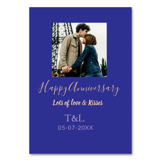 Numeração De Mesa Moderno boho feliz aniversário adicionar nome azul (Frente)