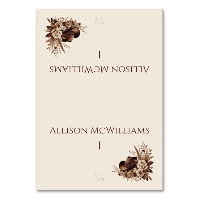 Numeração De Mesa Moderno Elegante País Ocidental- Ícone Carne Fleal (Frente)