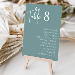 Numeração De Mesa Moderno Manuscrito   Nomes de Convidado Clássicos<br><div class="desc">Cartões simples e chic de mesa,  em cor poeirenta e branco,  fazem uma declaração elegante no seu casamento ou evento. Design apresenta "mesa [número]" em letra de script manuscrita,  com nomes de convidado individuais abaixo na tipografia da serif do eterno. Design repete-se de ambos os lados.</div>