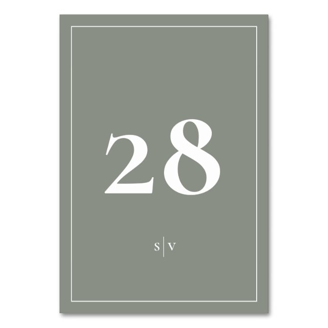 Numeração De Mesa Moldura | Casamento Verde Branco Elegante Monogram (Frente)