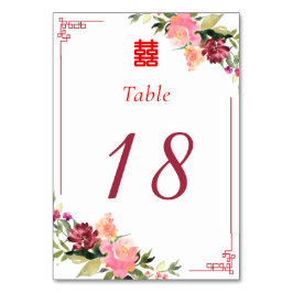 Numeração De Mesa Moldura de casamento chinês xi dupla em aquarela