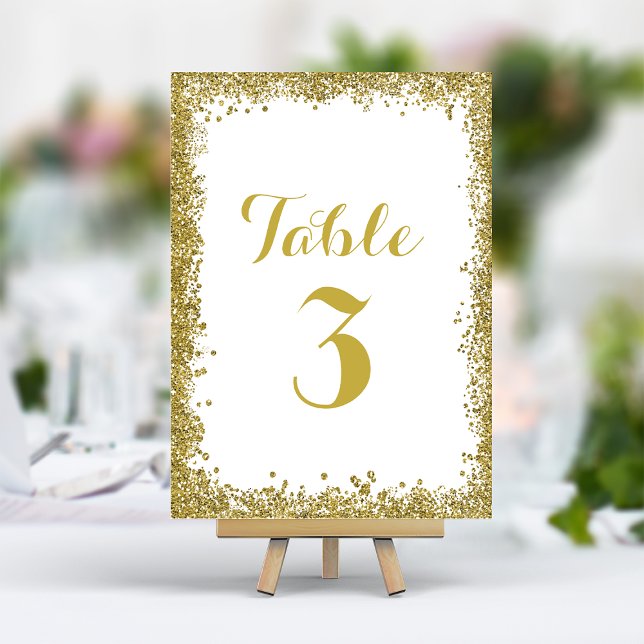 Numeração De Mesa Moldura de Confetes Dourados Casamento (Criador carregado)