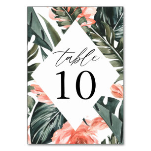 Numeração De Mesa Moldura de Flores de Coral Tropicais em Aquarela C