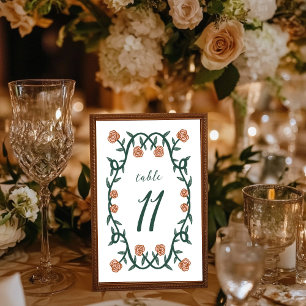 Numeração De Mesa Moldura de Rosa de Elegante Chic VerdeCor-de-rosa