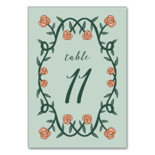 Numeração De Mesa Moldura de Rosa de Elegante Chic VerdeCor-de-rosa