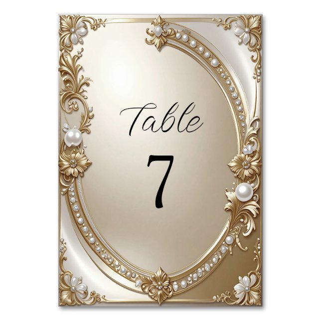 Numeração De Mesa Moldura Dourada Ornamentada com Número de Mesa em  (Frente)