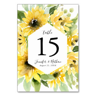 Numeração De Mesa Moldura Floral de Girassóis em Aquarela   Casament