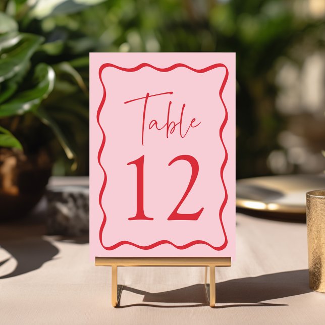 Numeração De Mesa Moldura Ondulada Rosa e Vermelha Moderno Casamento (Criador carregado)