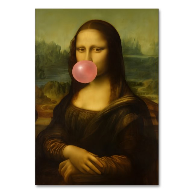 Numeração De Mesa Mona Lisa Piscando Goma-Bolha Rosa (Frente)