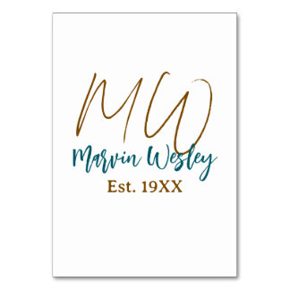 Numeração De Mesa Monogram brown blue turquoise est.year simple mini