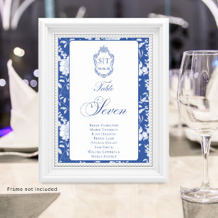 Numeração De Mesa Monograma Azul Floral Script Sete 8 Nomes