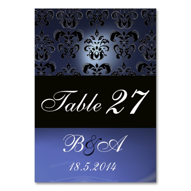 NUMERAÇÃO DE MESA MONOGRAMA BRANCA DE CLASSE BRANCA AZUL BRILHANTE (Frente)