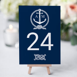Numeração De Mesa Monograma de Casamento de Âncora Azul Marinho Náut