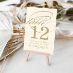 Numeração De Mesa Monograma de Casamento de Caligrafia Dourada de ma<br><div class="desc">Cada placa numérica da tabela deve ser personalizada via Personalizar" e adicionada individualmente ao carrinho de compro. O ouro antigo elegante, o champanhe e o design de marfim branco/leve inclui um monograma e acentos de caligrafia florescidos. Para placas de números de tabela de dois lados, basta clicar em "Limpar" para...</div>