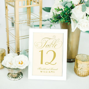 Numeração De Mesa Monograma de Casamento de Script Dourado Elegante