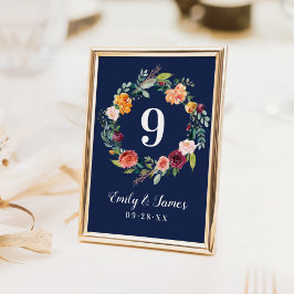 Numeração De Mesa Monograma de casamento floral de outono em burgund