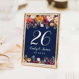 Numeração De Mesa Monograma Floral de Casamento Outonal Burgundy Rús