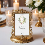 Numeração De Mesa Monograma Floral de Natal Simples<br><div class="desc">Esta bela placa botânica de inverno apresenta buquês de rosas de marfim e flores,  morangos vermelhos,  flocos de neve de abeto e ouro em volta de uma elegante etiqueta de ouro para seu monograma em uma cinza de pérolas pálidas. Inclui campos de texto editáveis.</div>