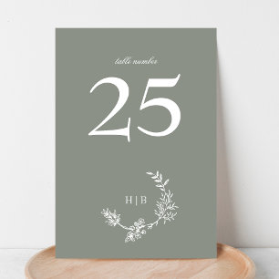 Numeração De Mesa Monograma Floral Floral Verde de Sage Clássica