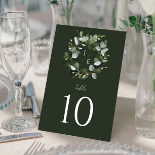 Numeração De Mesa Monograma Moderno Eucalyptus Wreath Verde Escuro