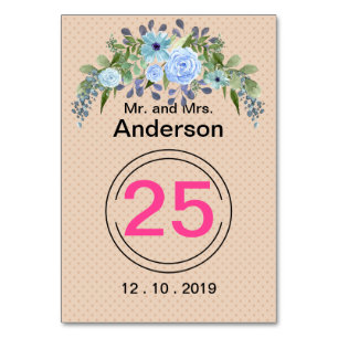 Numeração De Mesa Monograma personalizado: flor de aquarela