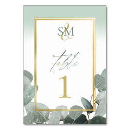 Numeração De Mesa Monograma verde do casamento Eucalyptus