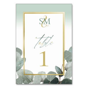 Numeração De Mesa Monograma verde do casamento Eucalyptus