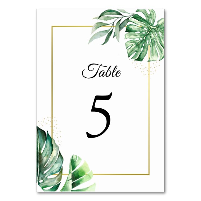 Numeração De Mesa Monstera Botânica tropical e Dourado | Casamento (Frente)