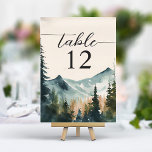 Numeração De Mesa Montanhas De Aquarela E Casamento De Pinheiros<br><div class="desc">Aumente sua recepção de casamento com esses números de tabela serena. Apresentando uma paisagem de cor d'água sonhadora de montanhas majestosas e pinheiro em torre, estas cartas trazem um toque de beleza natural e tranquilidade para a sua mesa. Personalize com seus números de tabela para um toque único que complementa...</div>