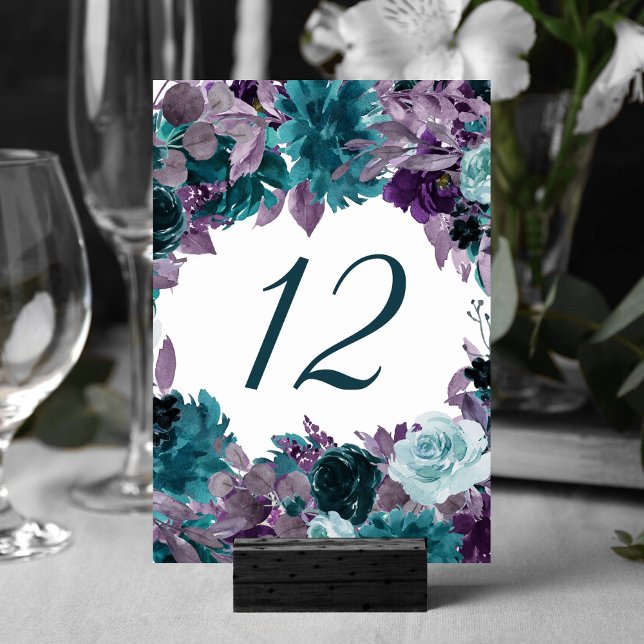 Numeração De Mesa Moody Boho | Moldura Floral de Turquesa Teal (Criador carregado)