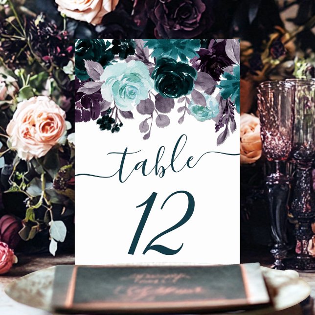 Numeração De Mesa Moody Boho | Teal e Turquoise Floral Garland (Criador carregado)