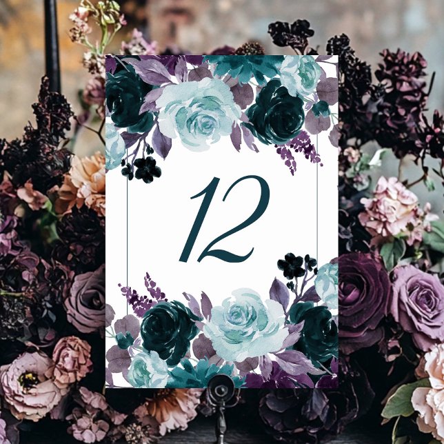 Numeração De Mesa Moody Boho | Teal e Turquoise Floral Garland (Criador carregado)