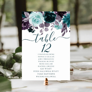 Numeração De Mesa Moody Boho   Teal e Turquoise — Nome do Convidado 