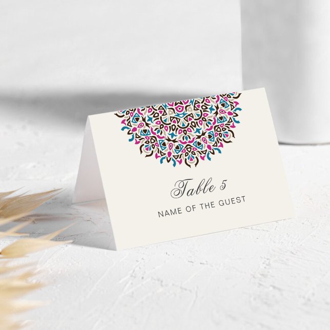 Numeração De Mesa Moroccan Lattice Geo Mandala Wedding Place Card (Criador carregado)