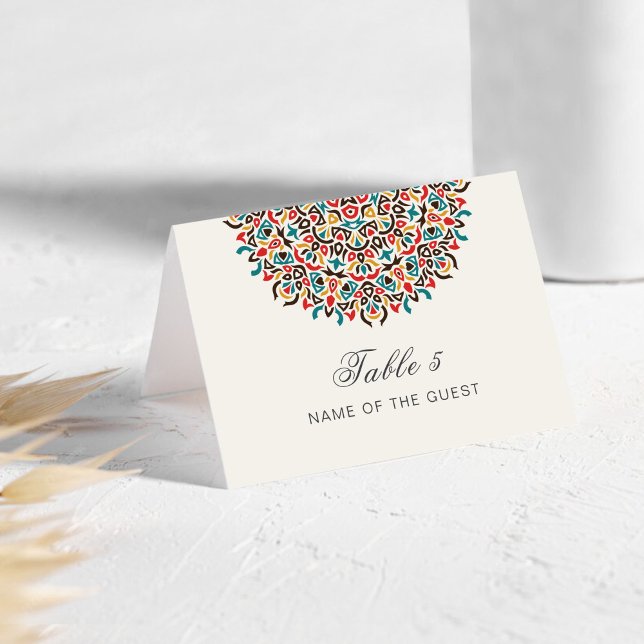 Numeração De Mesa Moroccan Lattice Geo Mandala Wedding Place Card (Criador carregado)