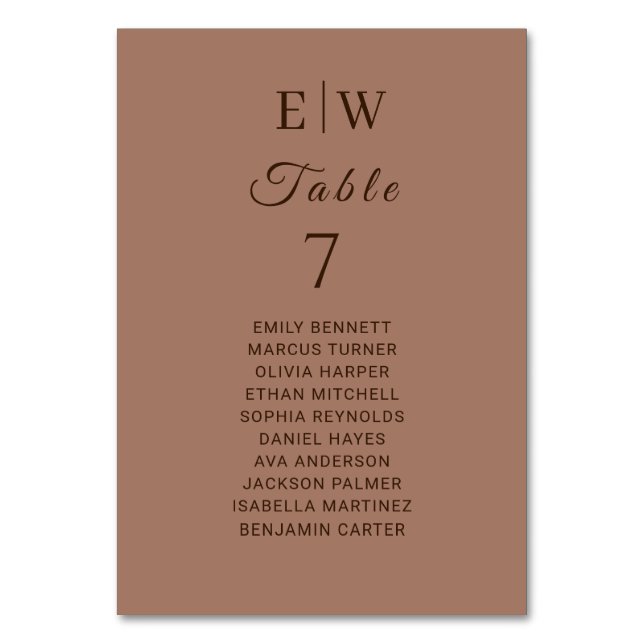 Numeração De Mesa Mousse Simples Elegante Mocha com Casamento Monogr (Frente)