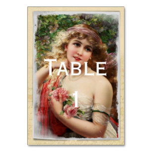 Numeração De Mesa Mulher Vitoriana com Rosas Rosa