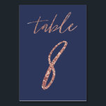Numeração De Mesa Nº 8 - Glam Glitter Rosa Dourado e Azul Casamento<br><div class="desc">Cartão de Número de Mesa Glam Glitter Rosa Dourado e Azul Casamento</div>